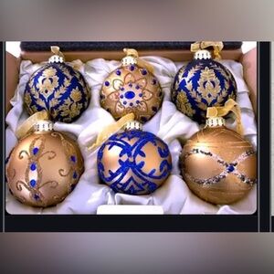 6 Frontgate Jeweled Ornament Collection - Royal Blue & Gold